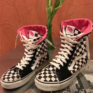 high top pink checkered vans
